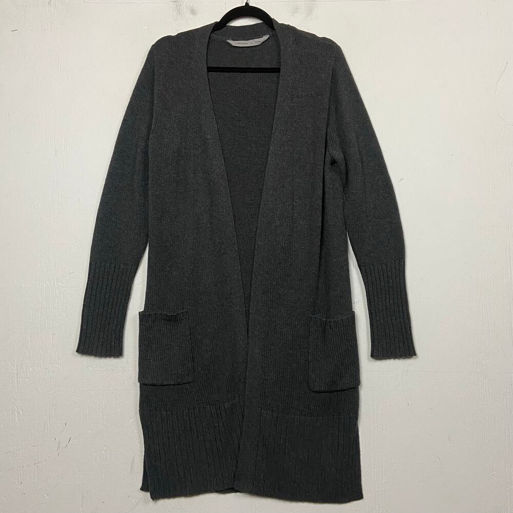Athleta Passage Charcoal Heather 100% Merino Wool Duster Longline Sweater Size M
